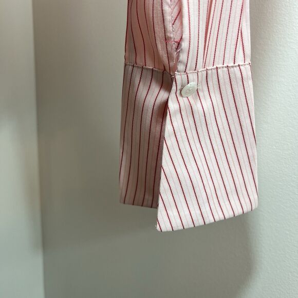 Pretty Little Thing Shirt Button Up 6 Pink Burgandy Crop Pinstripe Fitted Y2K - Picture 6 of 13